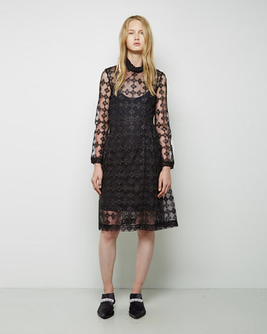 Floral-Embroidered Tulle Dress