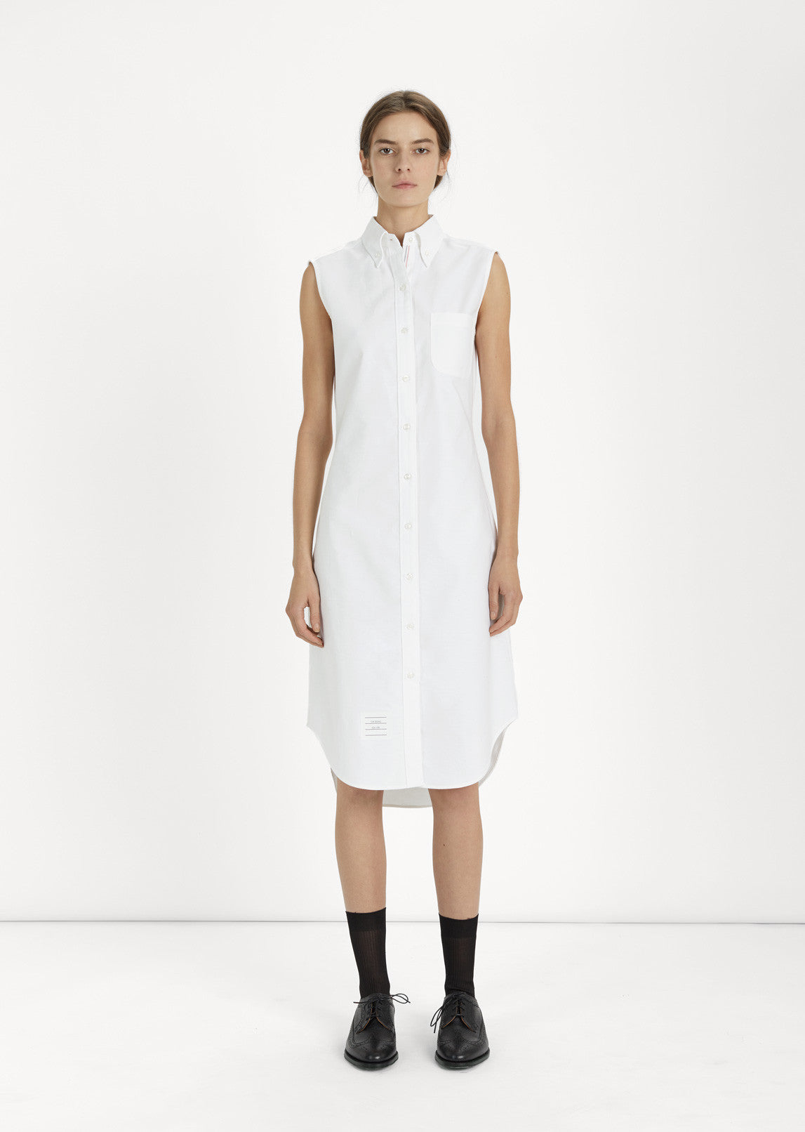 Sleeveless Oxford Shirtdress by Thom Browne - La Garonne Sleeveless Oxford Shirtdress by Thom Browne - La Garonne