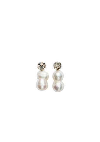 Mini Double Pearl & Crystal Earring