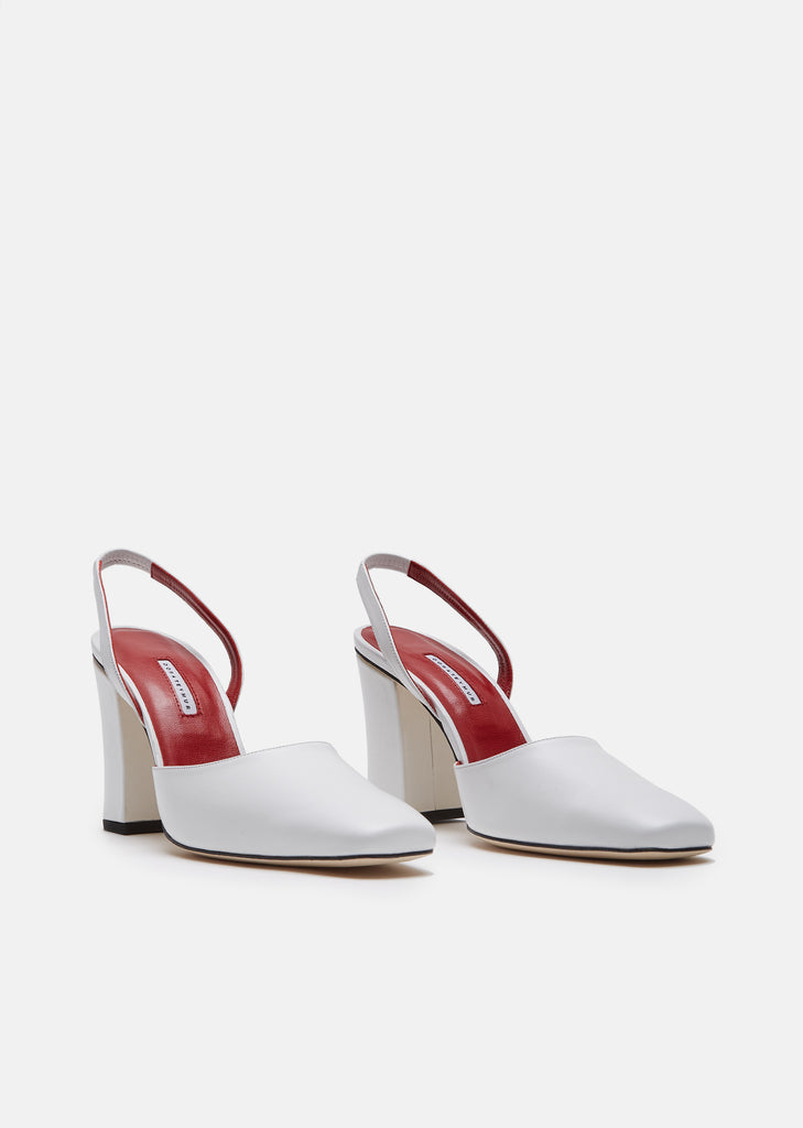 White Leather Slingback Pumps