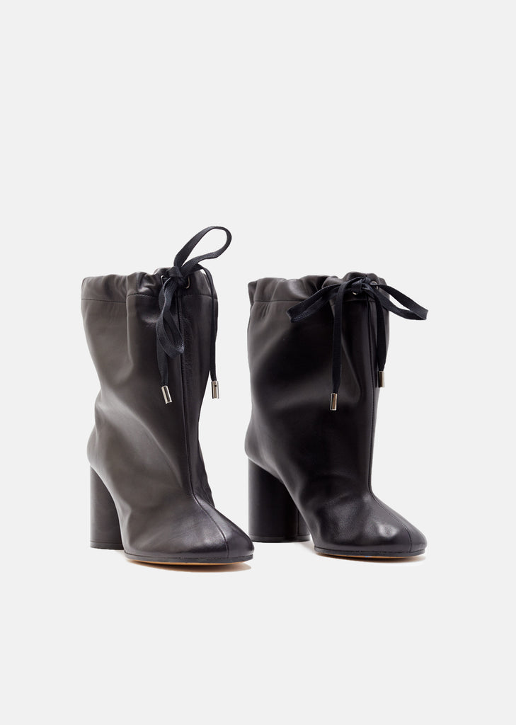 Soft Leather Drawstring Ankle Boots