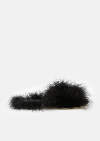 Marabou Trimmed Velvet Bow Mule