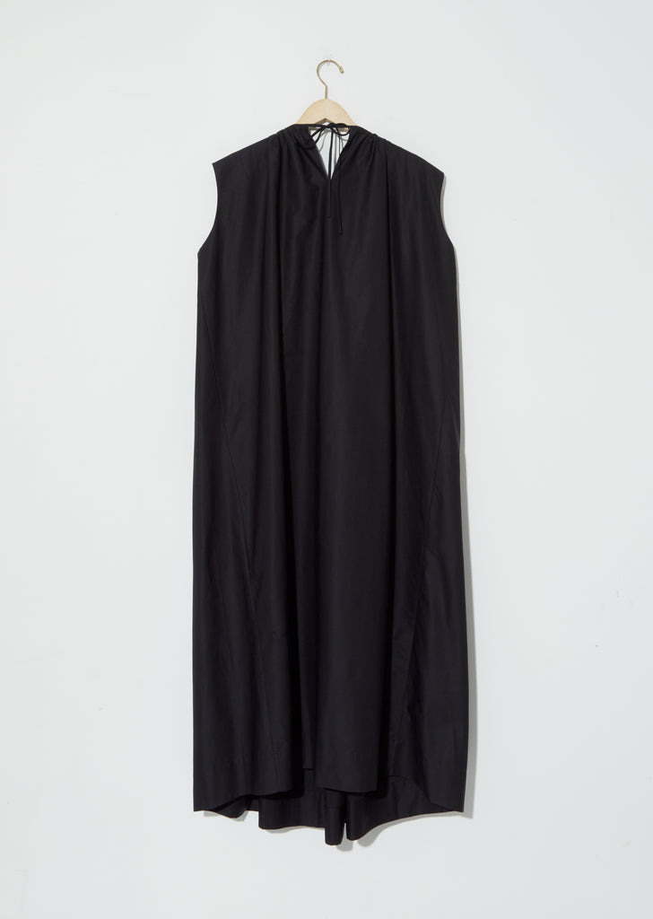 Gathered Front Sleeveless Long Dress — Black
