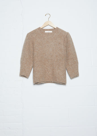 Crew Neck Short Sleeve Sweater — Brown