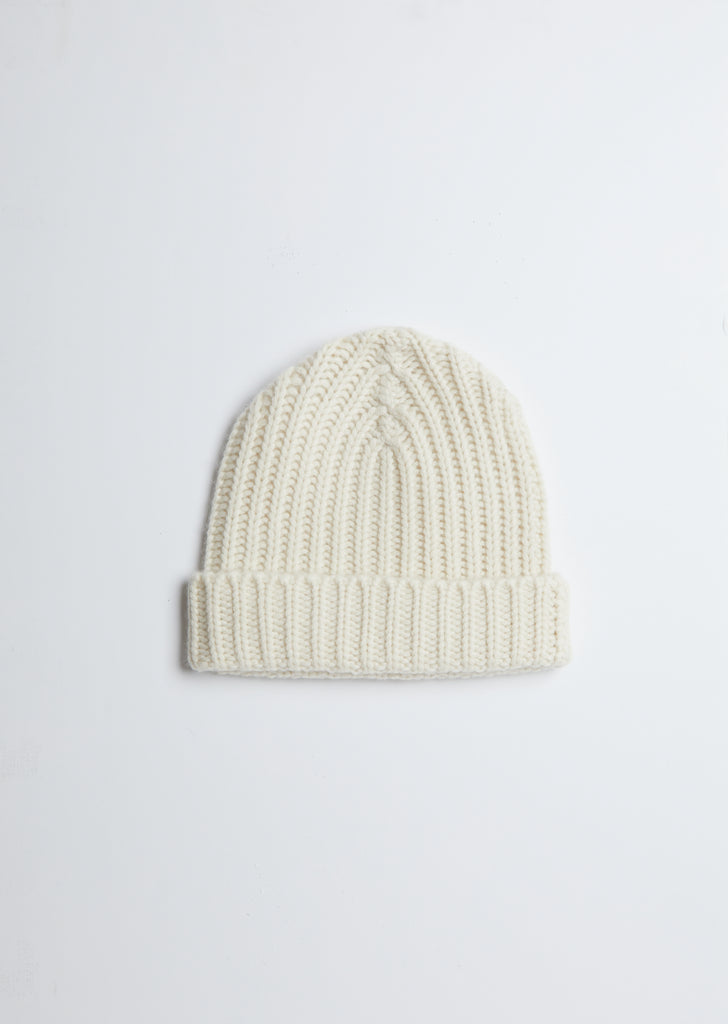 Cashmere Ribbed Beanie — Ivory