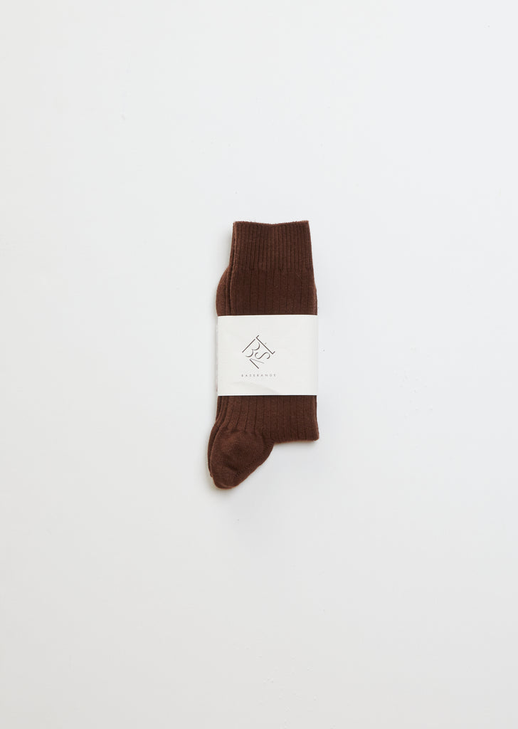 Rib Ankle Socks — Brown