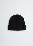 Cashmere Ribbed Beanie — Navy