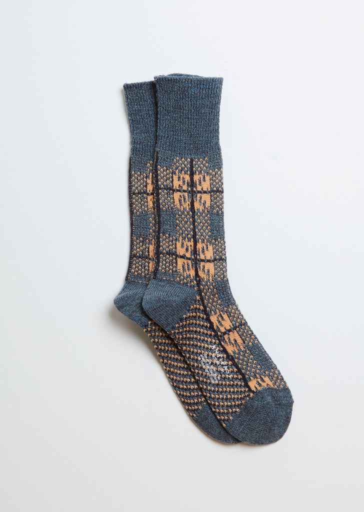 Square Check Socks — Blue