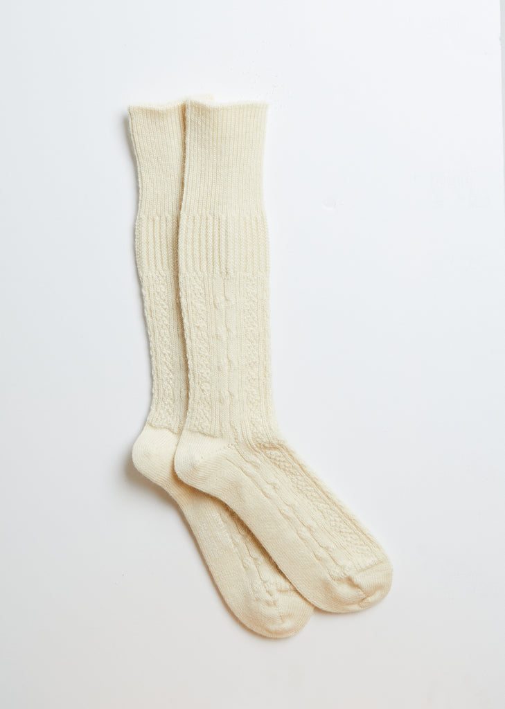 Alpaca Wool Cable Socks — Ivory