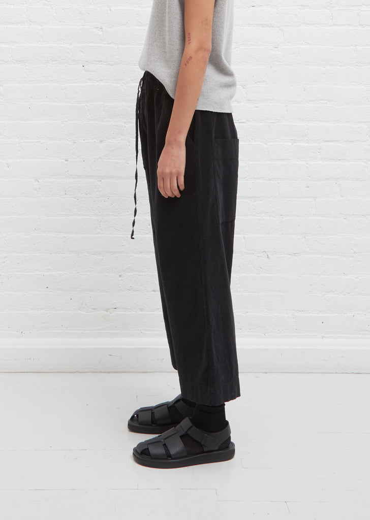 Velvet Wide & Short Trouser — Black