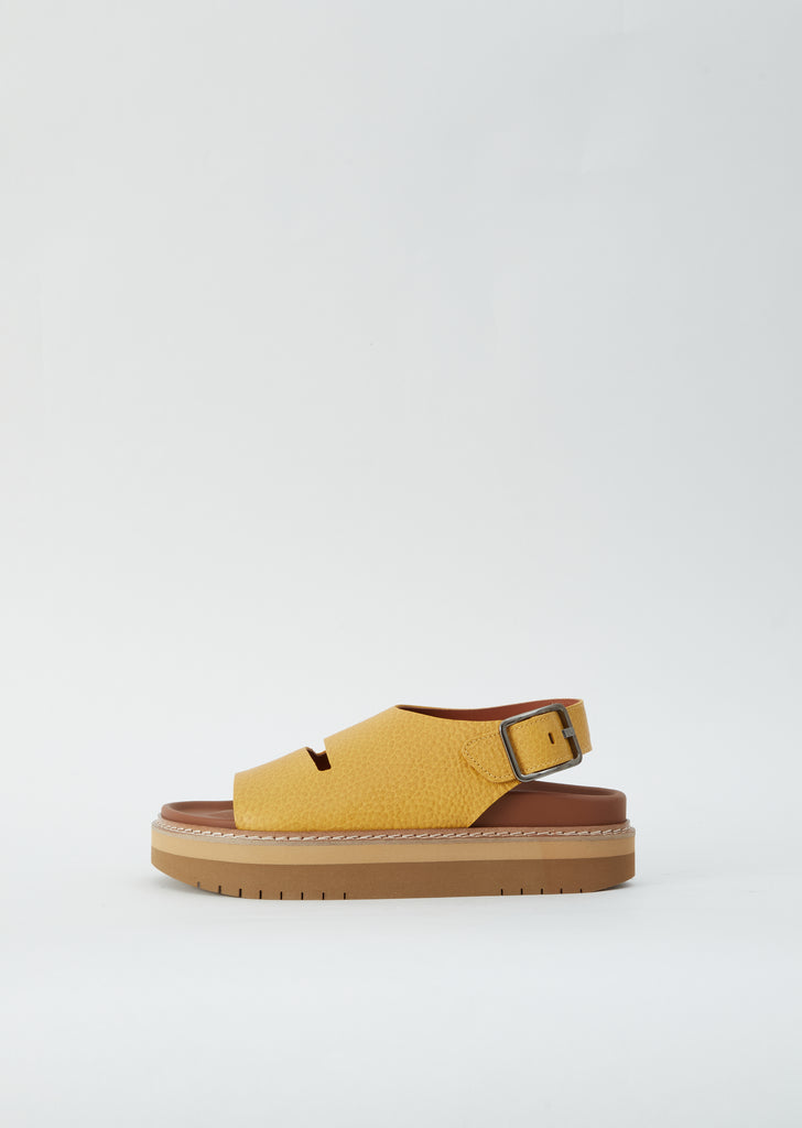 Fame Grain Leather Sandal — Amber