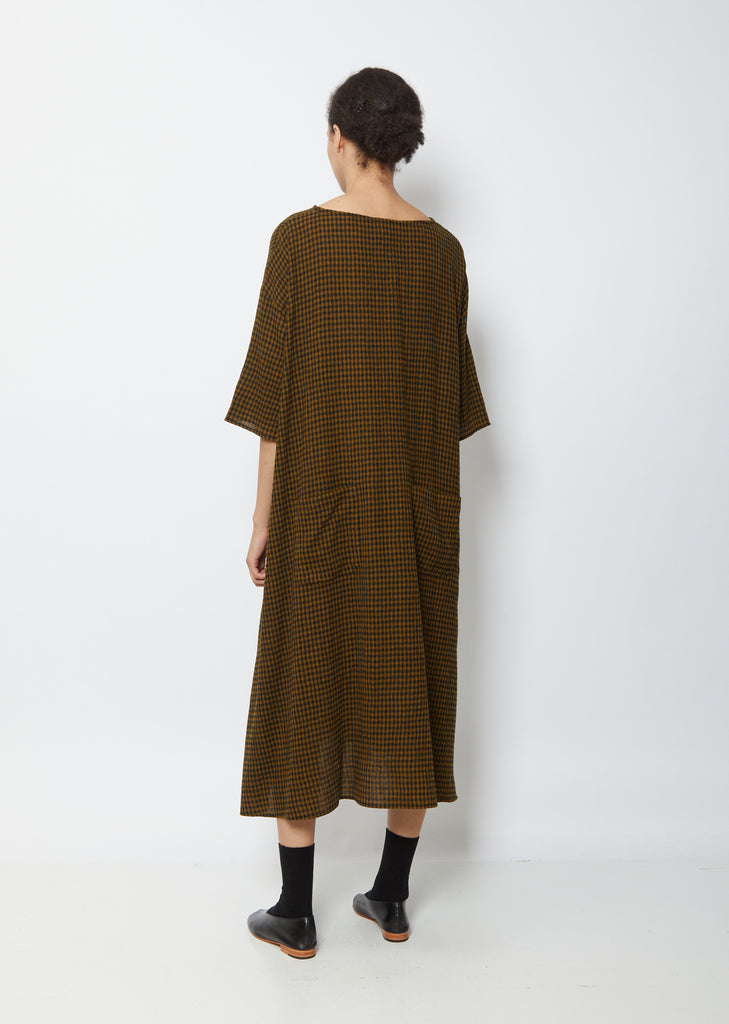 Wool Gingham Check Dress — Olive Black