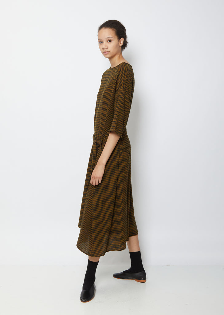 Wool Gingham Check Dress — Olive Black