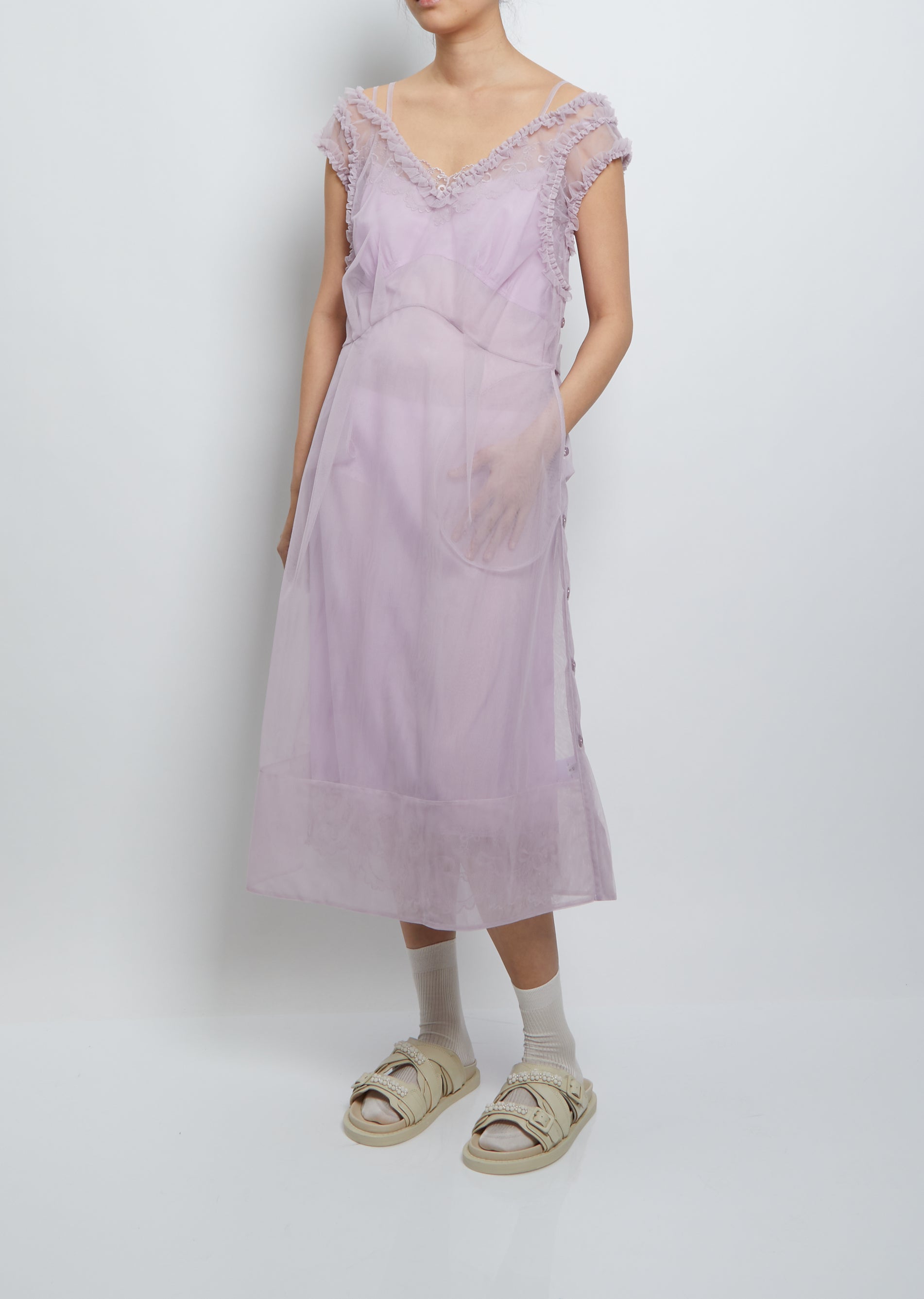 simone rocha dress Sheer Top Slip Dress Green/Nude La Garonne