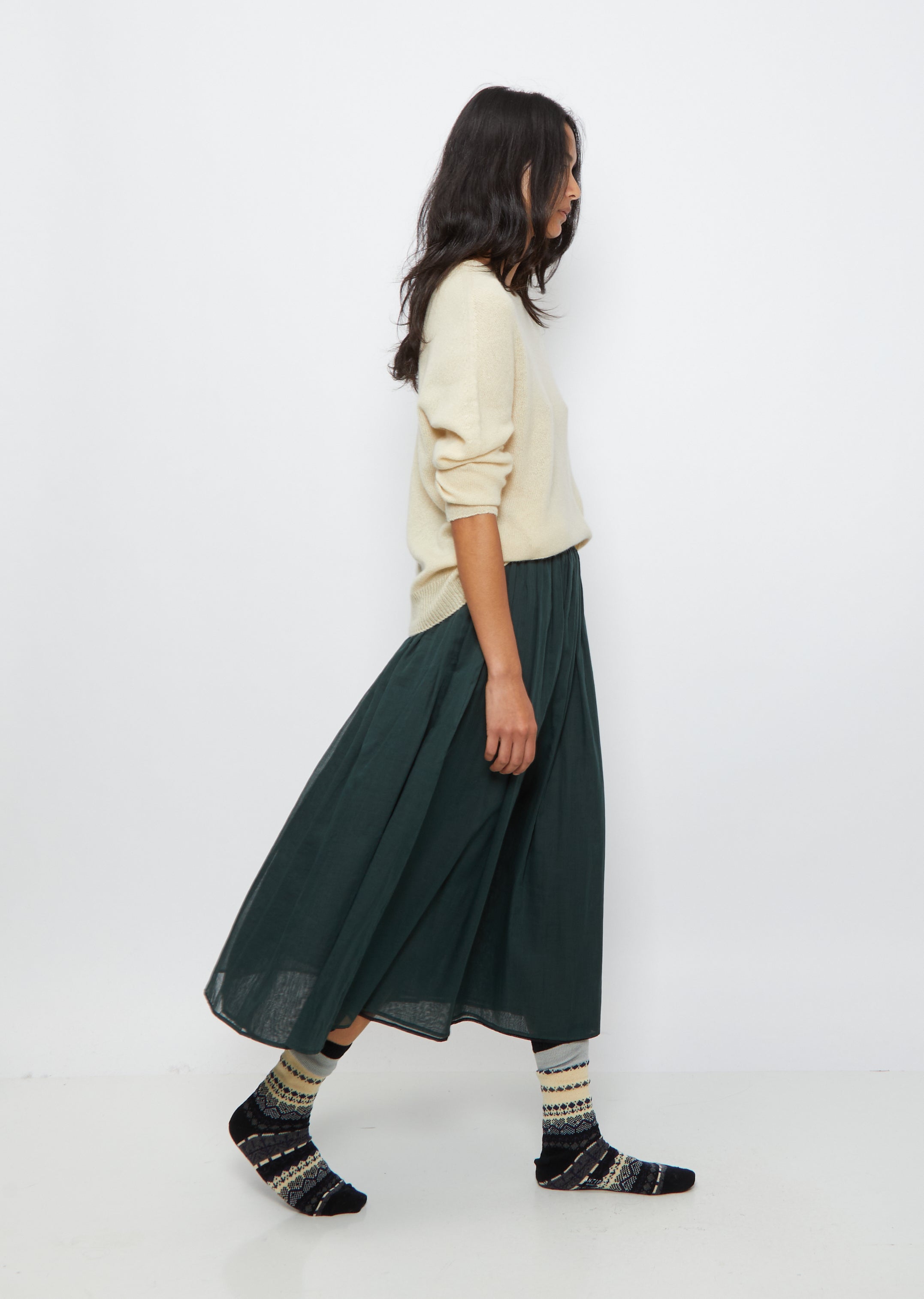 [KINDERSALMON] Noa Belted Cotton Skirt ★大人気★ Gathered Cotton Skirt — Green Black – La Garçonne