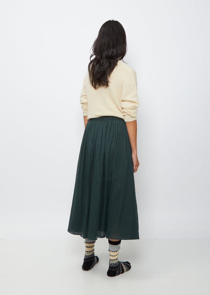 Gathered Cotton Skirt — Green Black