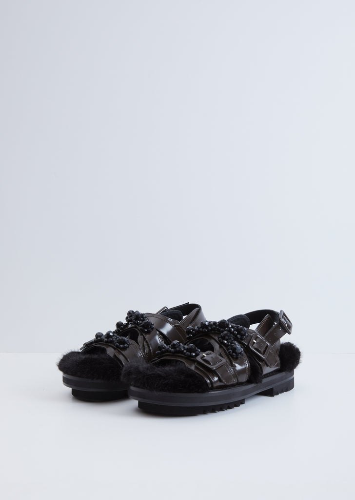Track Sandal W/ Faux Fur — Chocolate / Black / Jet