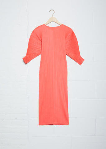 Pleated Long Sleeve Dress — Neon Red