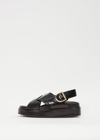 Platform Leather Sandal — Black