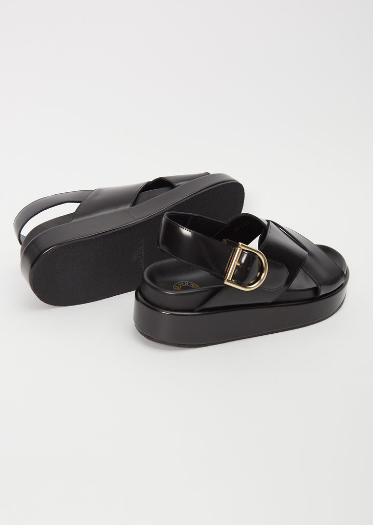 Platform Leather Sandal — Black
