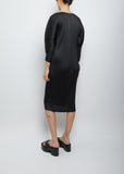 Pleated Long Sleeve Dress — Black
