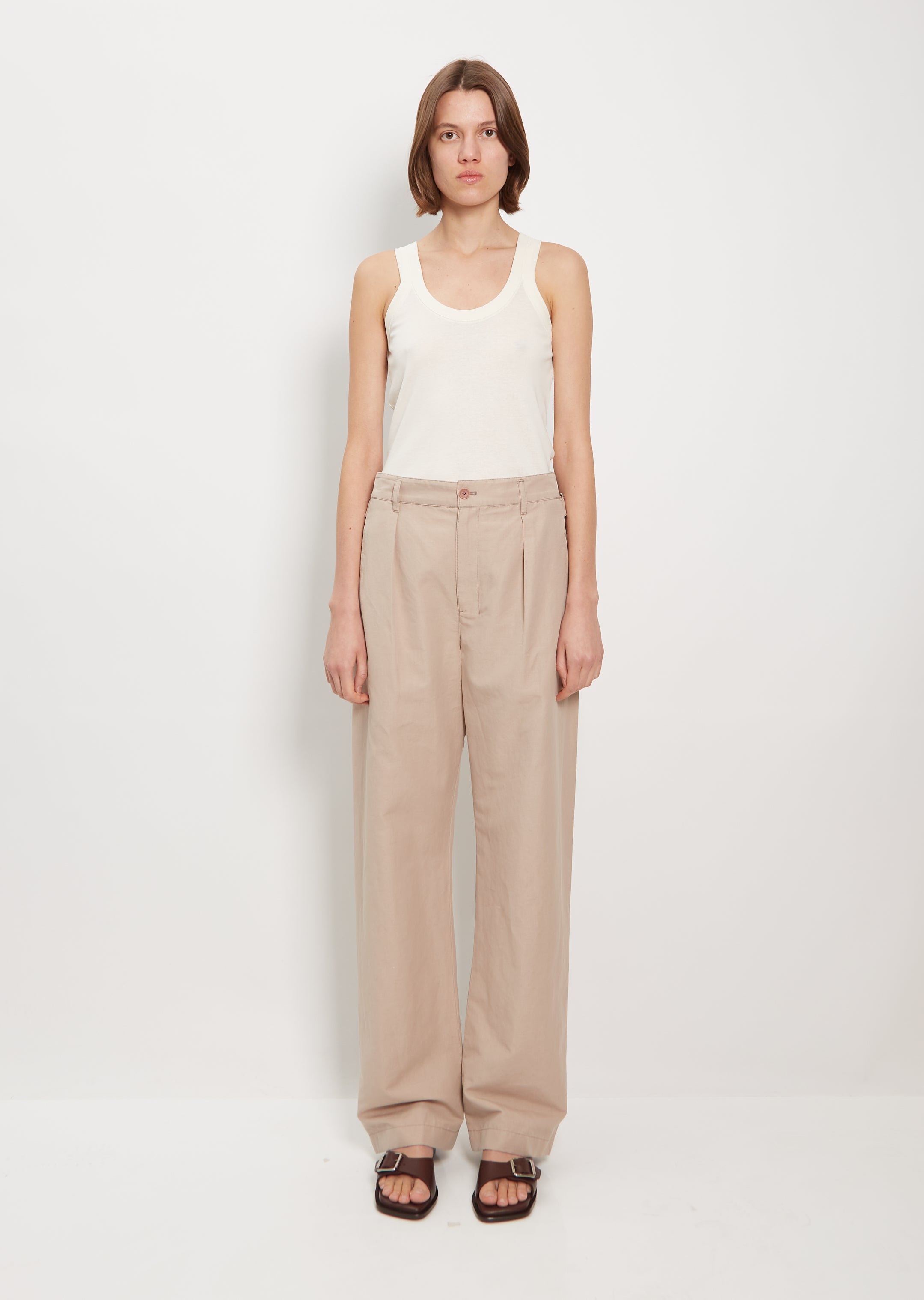 Pleated Straight Linen Cotton Pants – La Garçonne