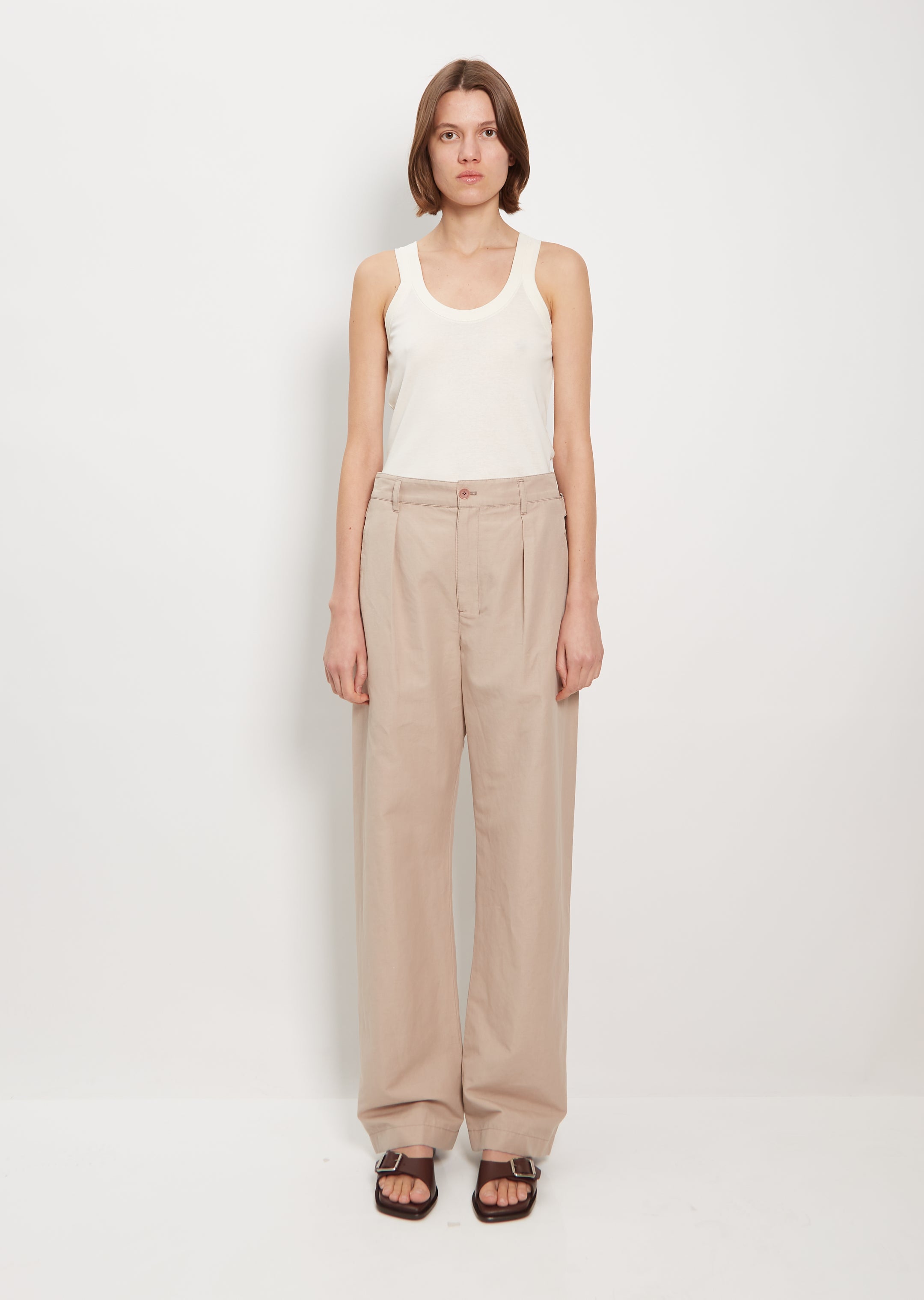 Pleated Straight Linen Cotton Pants - 34 / BG238 Rose