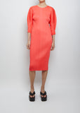 Pleated Long Sleeve Dress — Neon Red