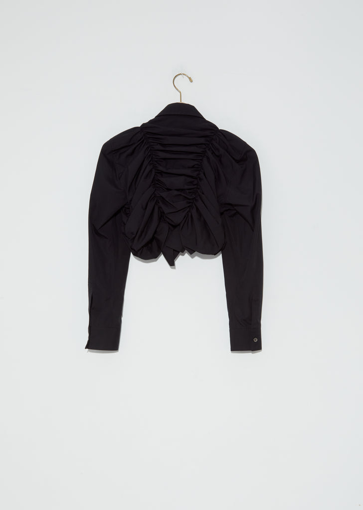 Draped Front Cropped Shirt — Black