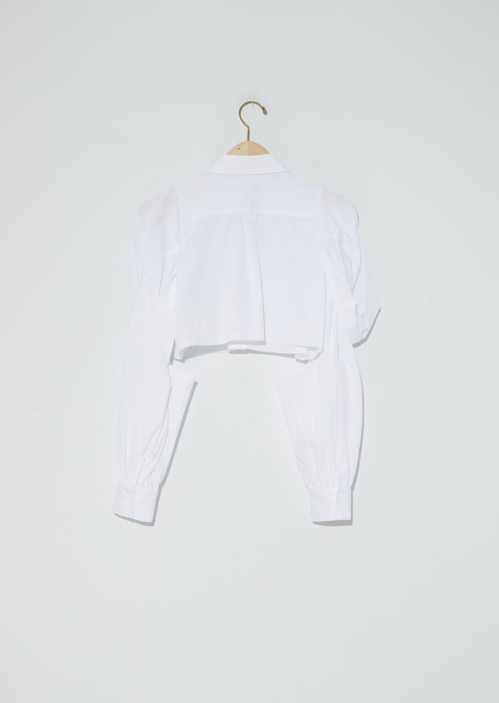 Draped Sleeve Cropped Shirt — White