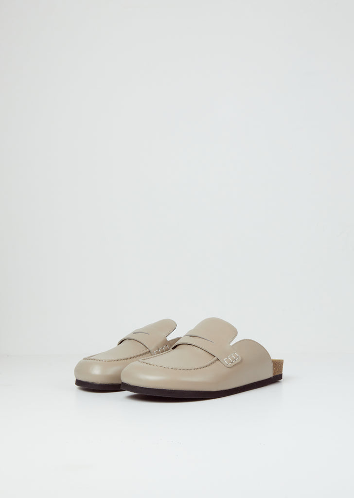 Leather Loafer Mules — Beige