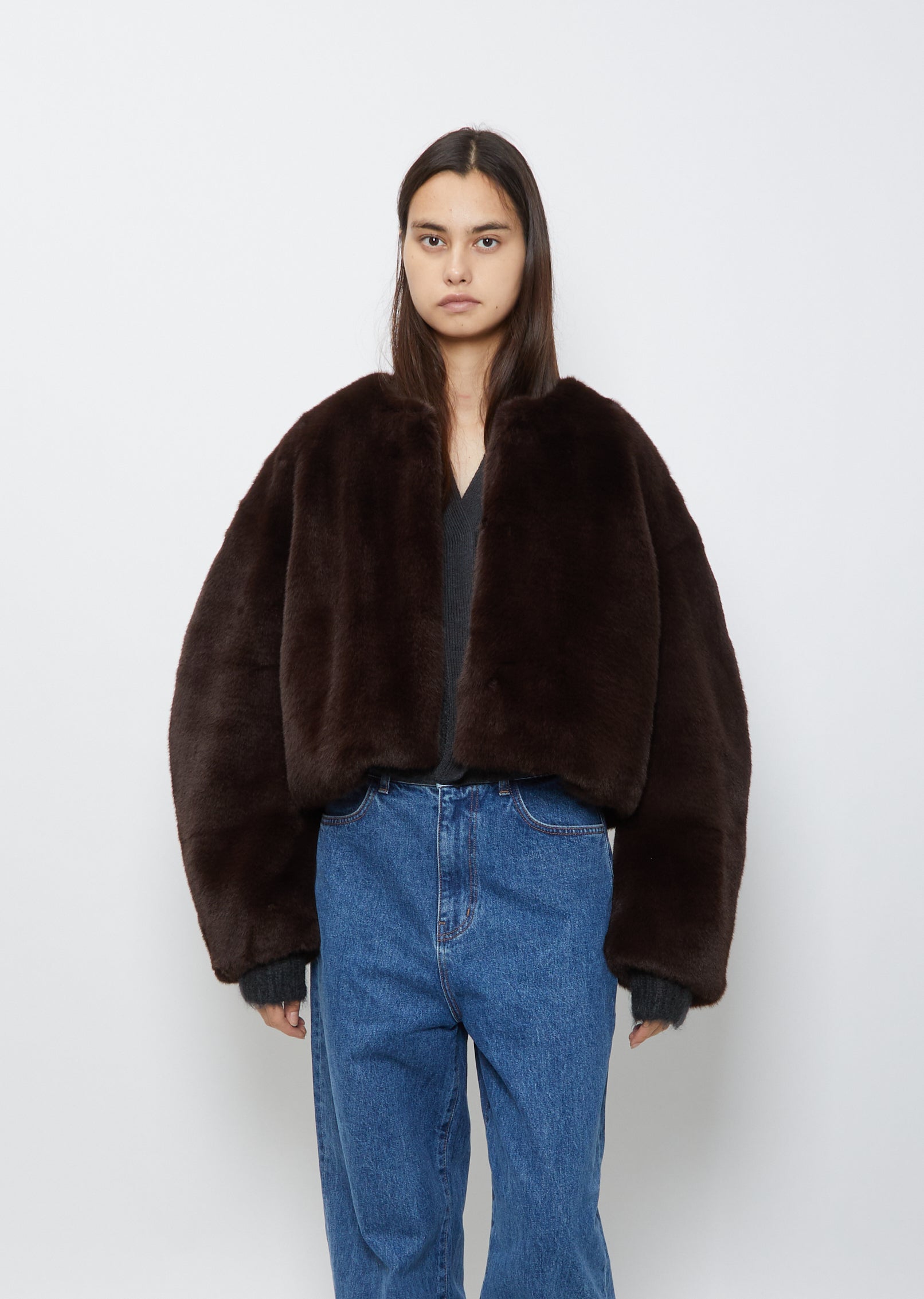 Round Shape Eco Fur Jacket — Brown – La Garçonne