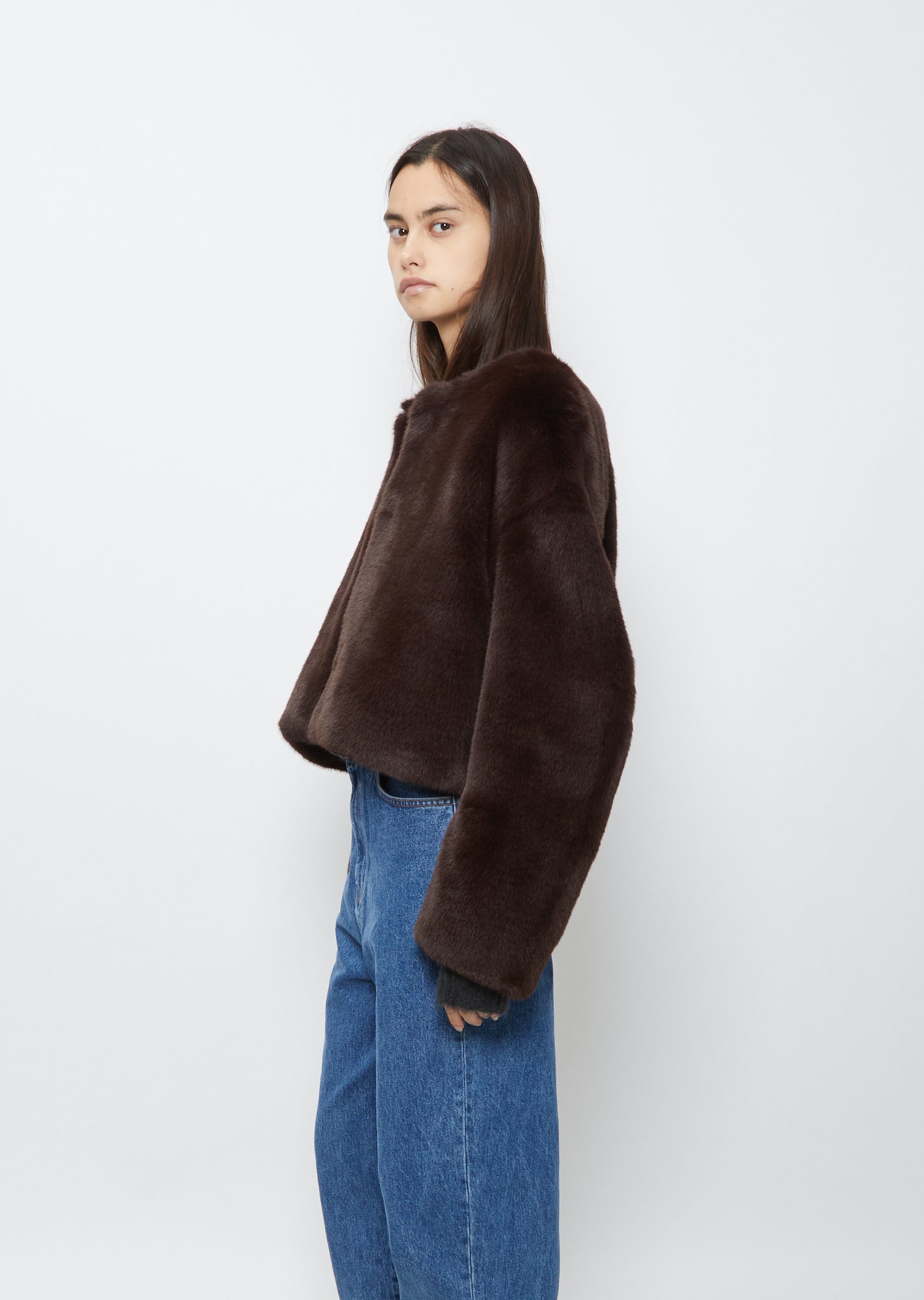 Round Shape Eco Fur Jacket — Brown – La Garçonne