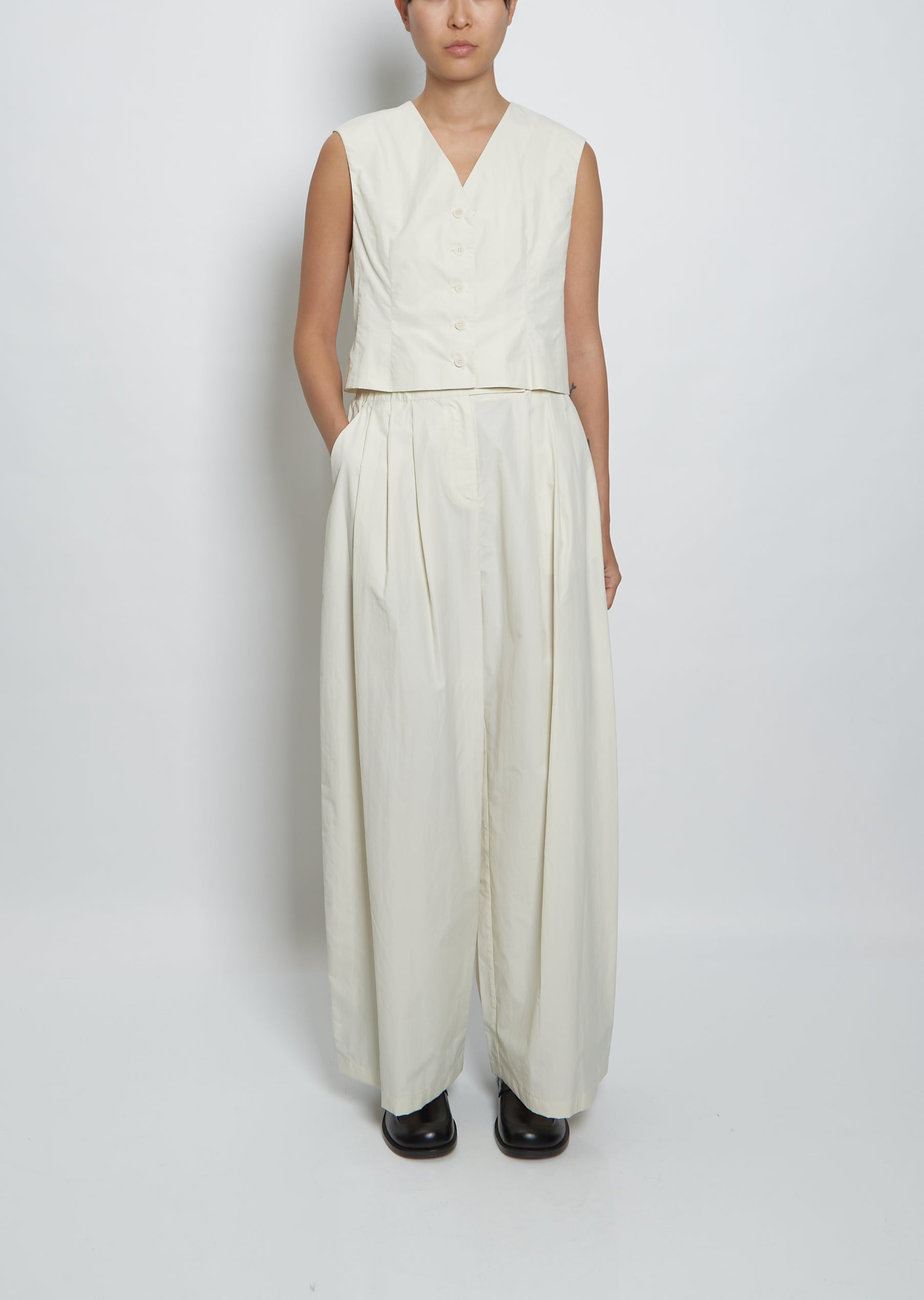 Nomat Front Tuck Wide Pants Ivory Gray-