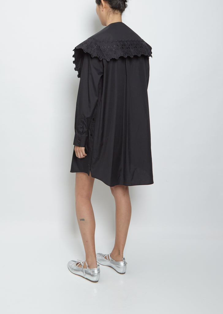 Long Pointed Collar Shirt Dress — Black