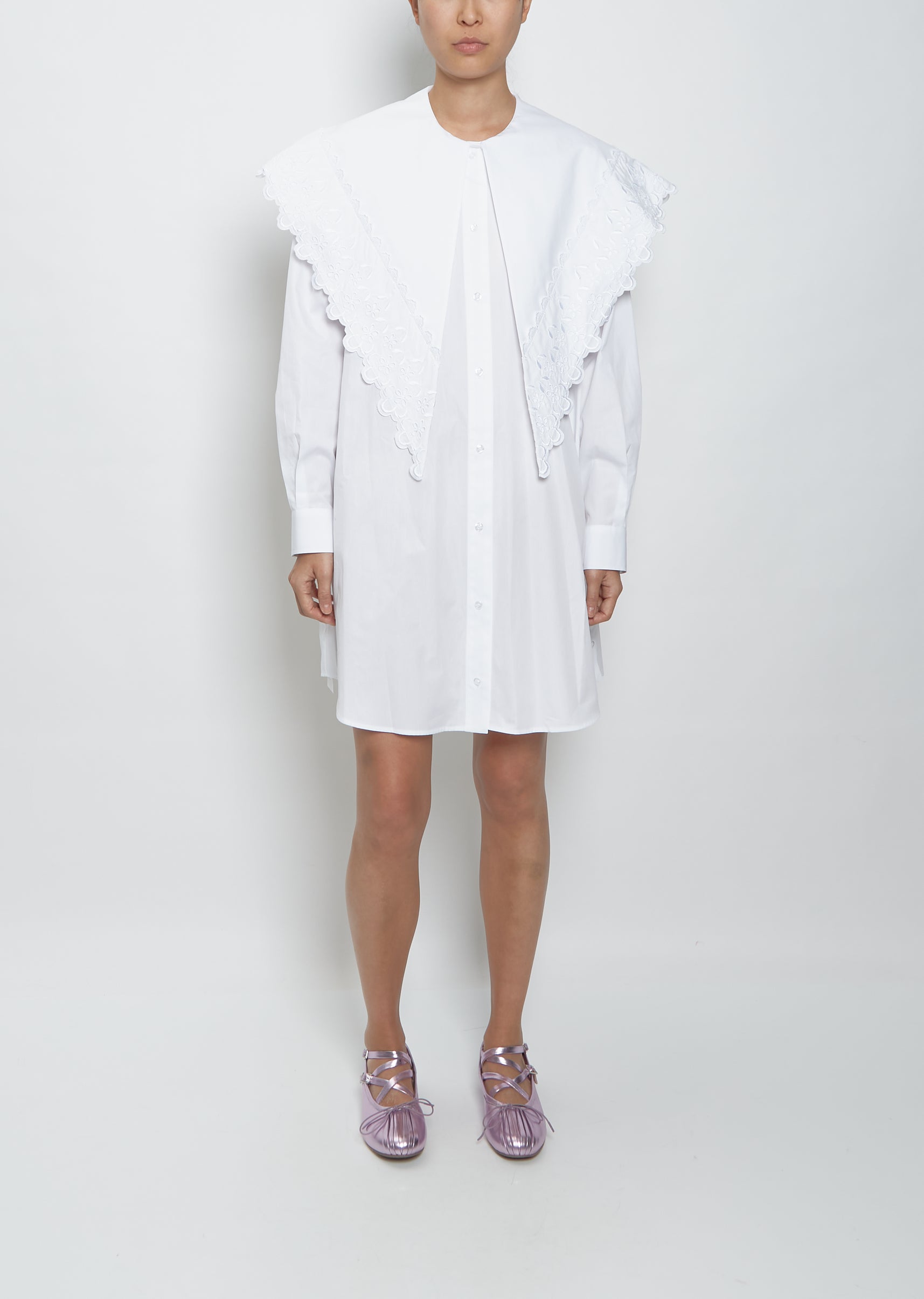 simone rocha white dress Long Pointed Collar Shirt Dress — White – La Garçonne