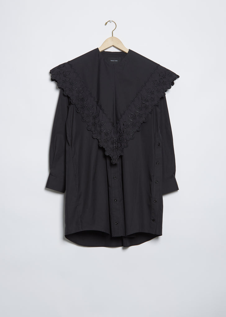 Long Pointed Collar Shirt Dress — Black