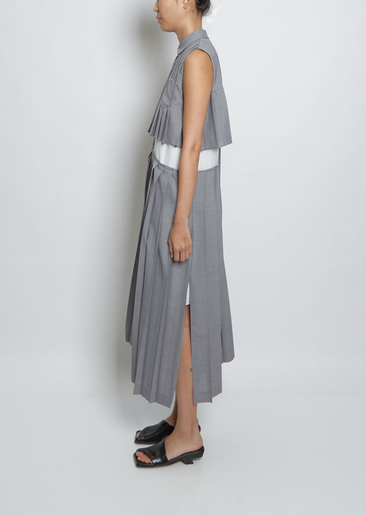 Suiting x Chiffon Dress — Light Grey