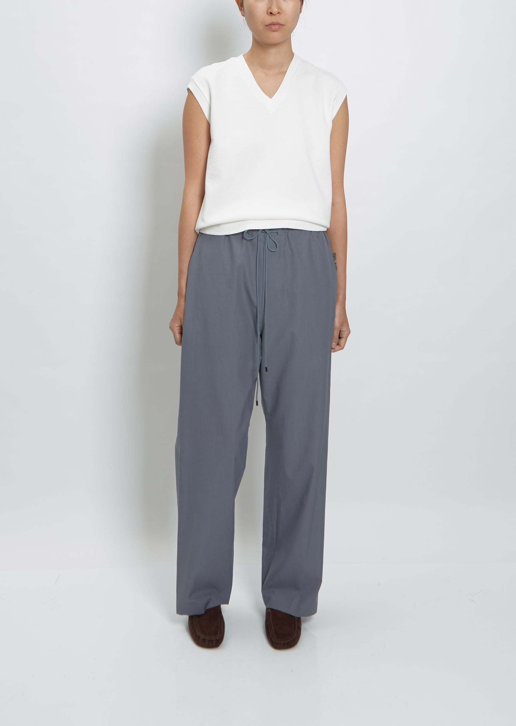 Washed Finx Twill Easy Wide Pants — Dark Blue Gray – La Garçonne