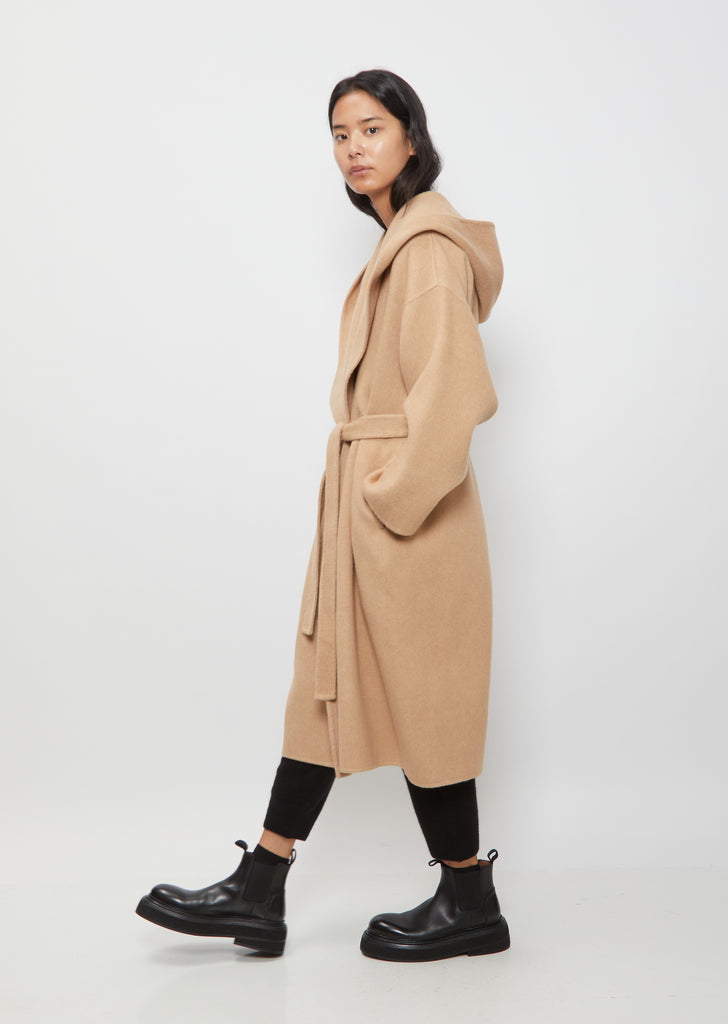 Long Wrap Coat With Hood — Beige
