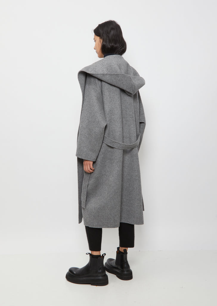 Long Wrap Coat With Hood — Grey