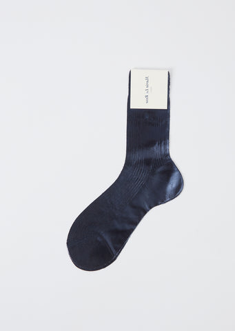 One Ribbed Laminated Socks — Navy