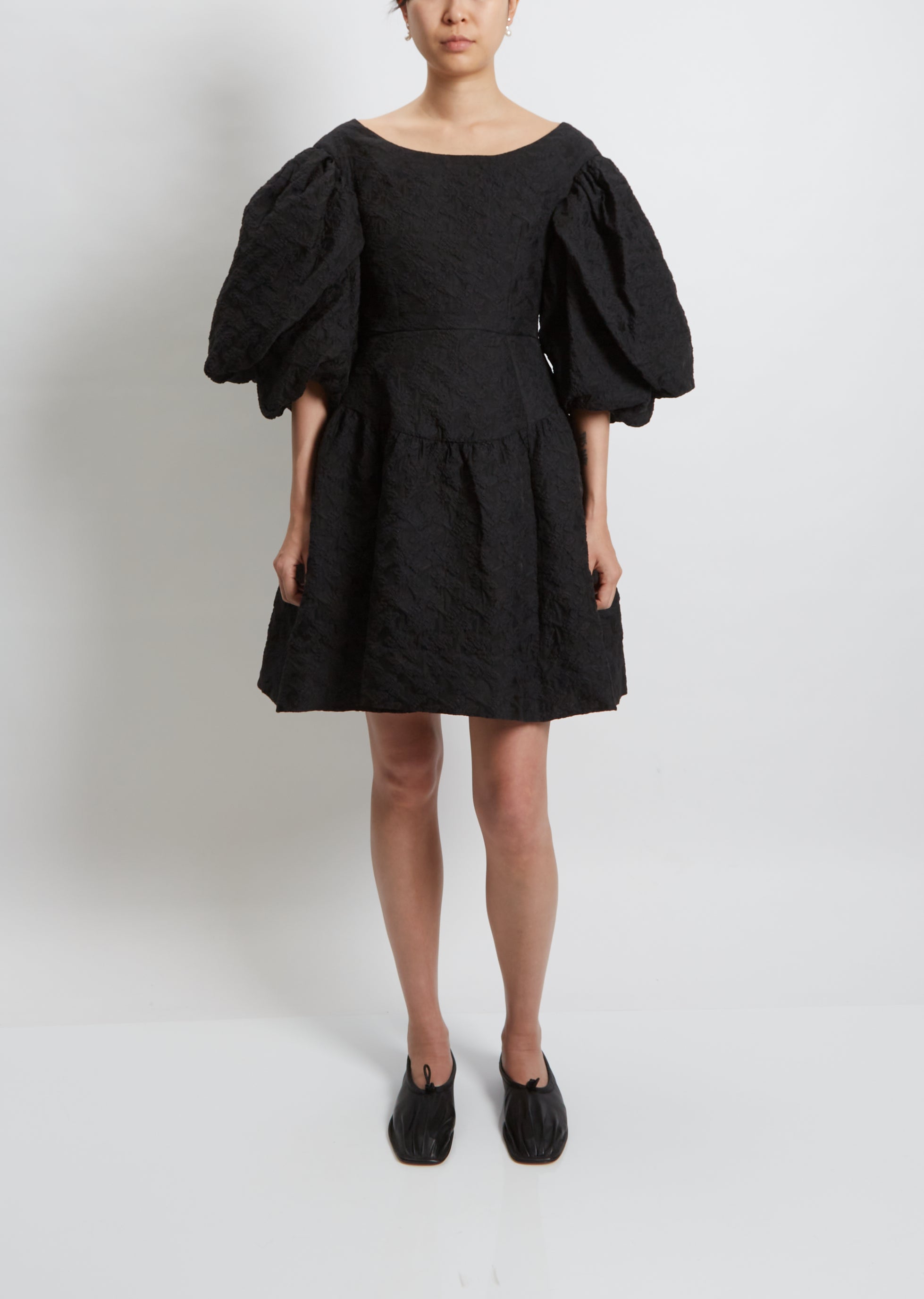 Layered Puff Sleeve Dress Black La Garonne Layered Puff Sleeve Dress Black La Garonne