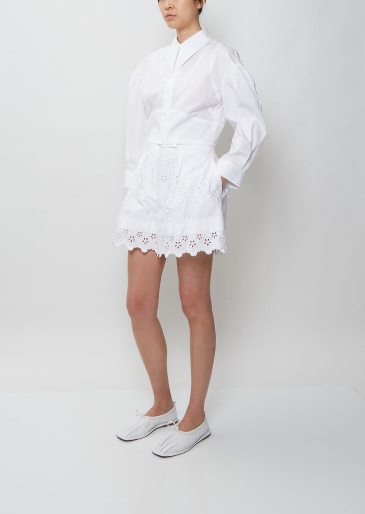 Shorts With Embroidered Trim — White