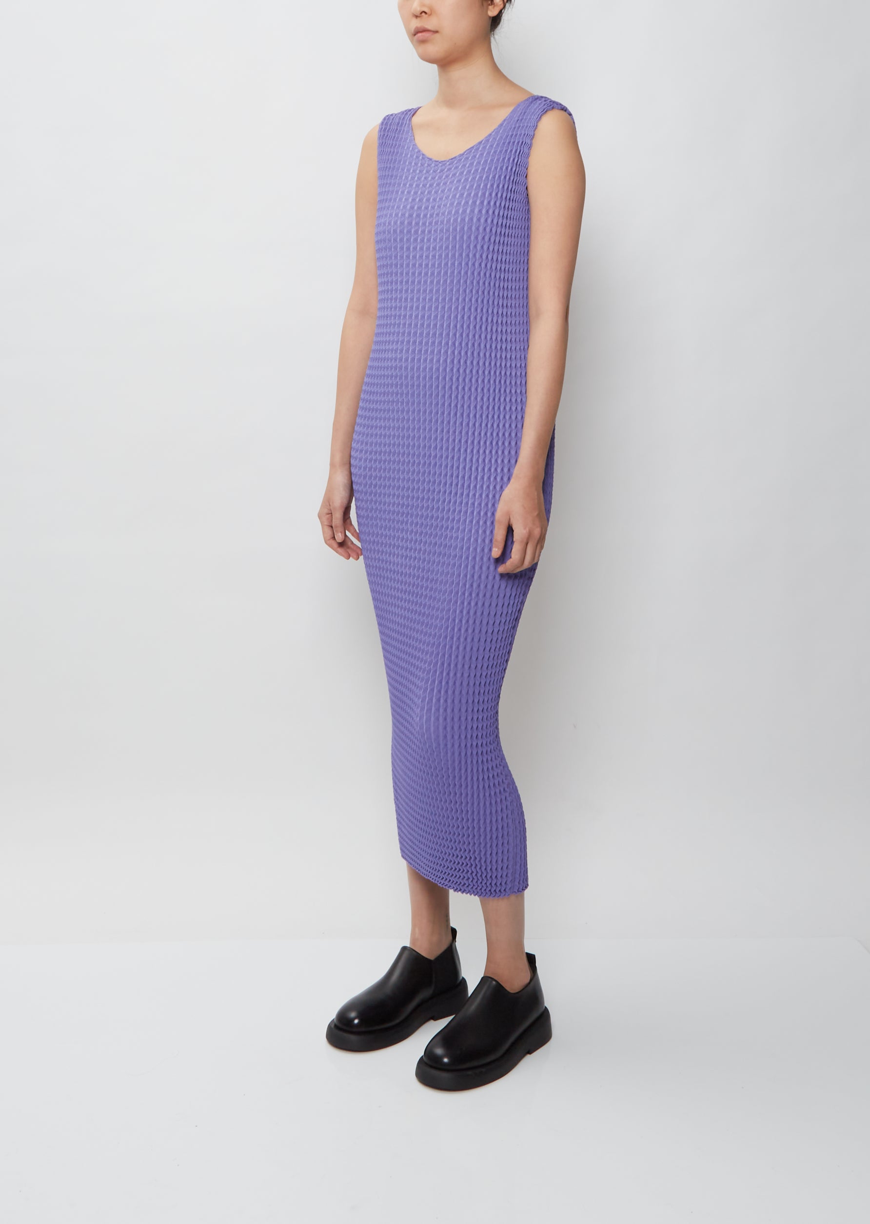 issey miyake purple dress Pleats Please Pleated Vented Hem Dress - Saxe Blue