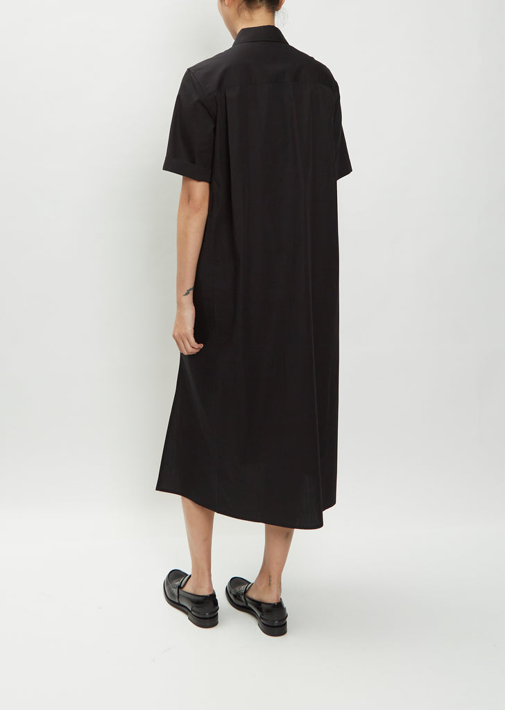 Short Sleeve Pocket Shirt Dress — Black