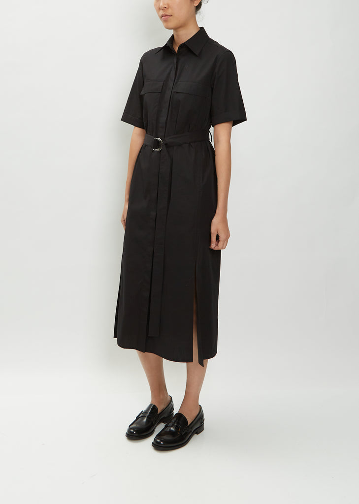Short Sleeve Pocket Shirt Dress — Black
