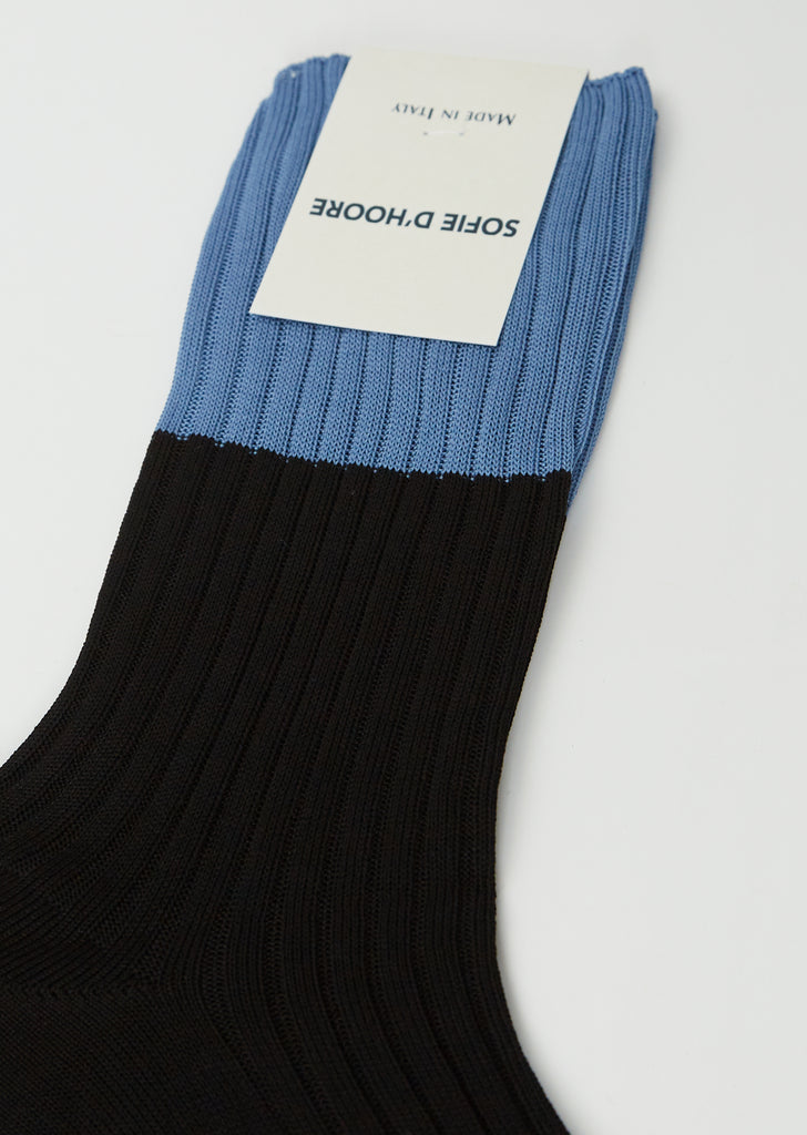 Four Bi Color Ribbed Socks — Black/Lake Combi
