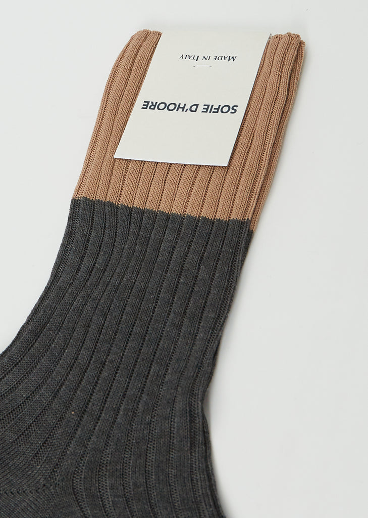 Four Bi Color Ribbed Socks — Charcoal/Poudre Combi