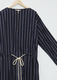 Long Sleeve Striped Cotton Twill Dress
